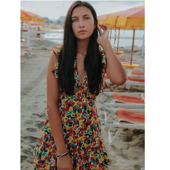 Backless Floral Print Mini Dress Deep V Neck - Picture 16 of 16